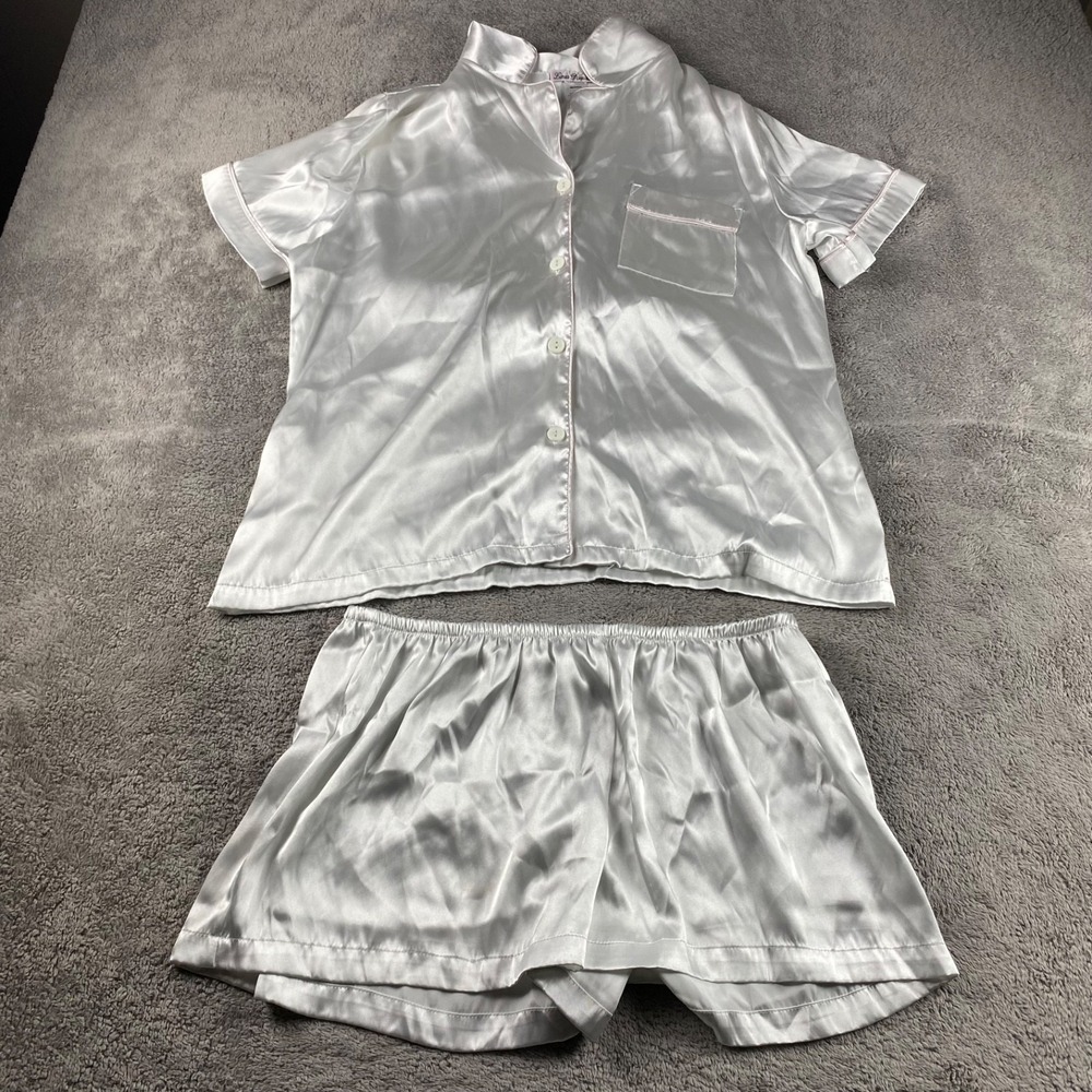 Linea Donatella Bride Silky Pajamas Short Sleeve Set Shorts Womens Medium White